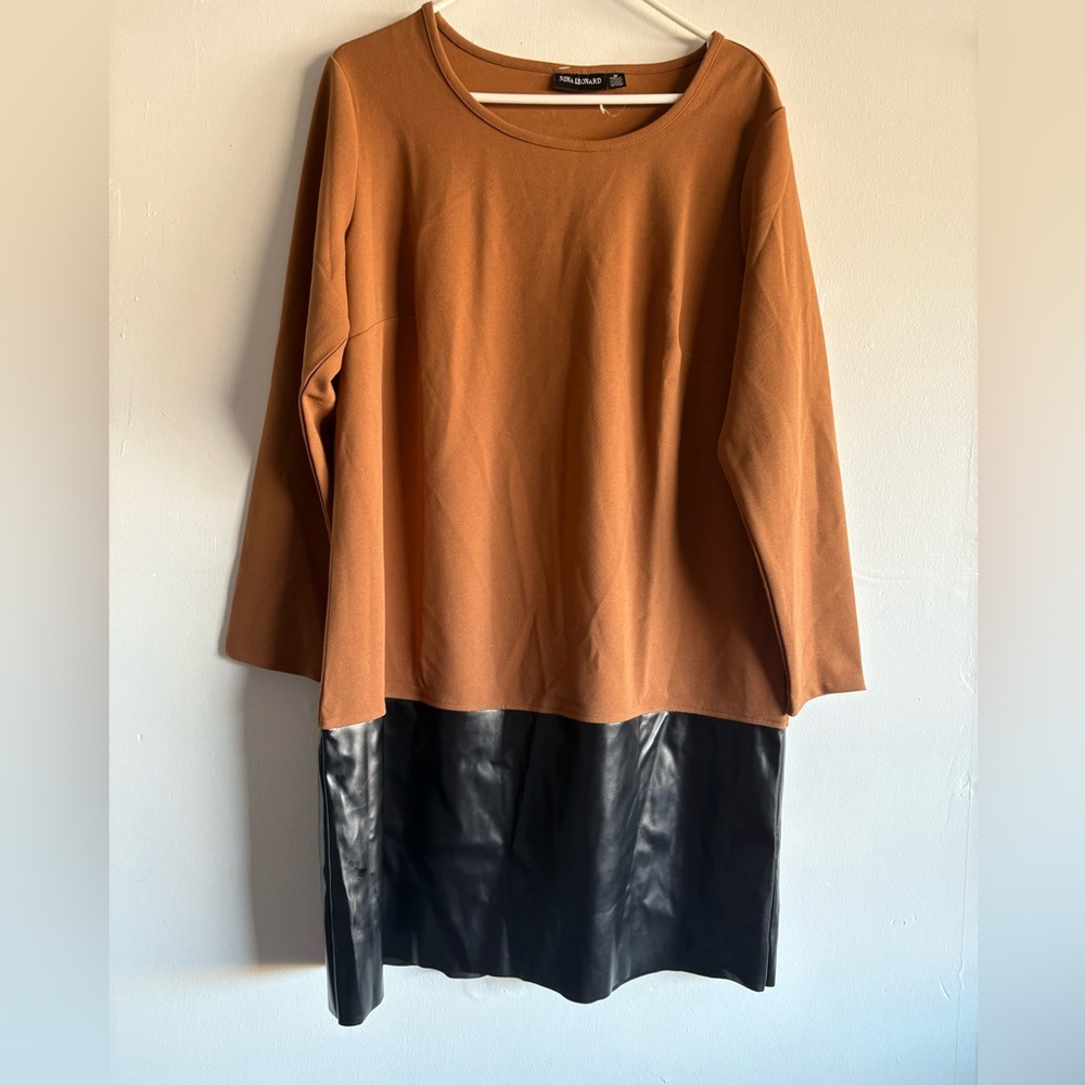 Nina Leonard Terracotta and Black Midi Dress